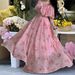 Pink Floral Vacation-Style Long Dress, Elegant And Gentle Printed Large Hem Dress For Women_ecoleips.com