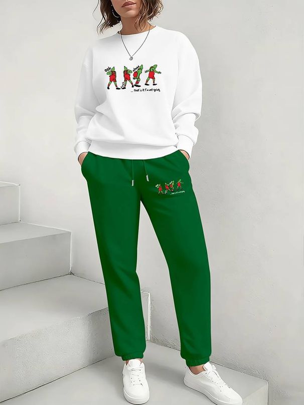Women's Loose Casual Heart Print Sweater And Pants Two Piece Set Autumn Winter Fashion round Neck Cross Border Style_ecoleips.com