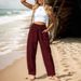 Suitable For All Seasons Clothing 2024 Women's Cotton Linen Casual Vacation Style Elastic Waist Banana Cargo Pants_ecoleips.com
