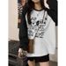 Korean Version Loose Cute Printed Women's Long Sleeved T-shirt Fashion Stitching Casual Versatile Round Neck Top_ecoleips.com