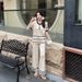 Women's Spring Summer Two Piece Set round Neck Color Block Knit Top Casual Trousers Fashionable Knitwear_ecoleips.com