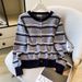 Women's Clothing Style Women's Cardigan Sweater Round Neck Color Blocked Striped Design Autumn Long Sleeve For Formal & Casual_ecoleips.com