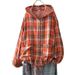 Hooded Double Cotton Yarn Plaid Shirt Plus Size Literary Vintage Casual Cardigan Top Jacket Wholesale_ecoleips.com