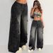 American High Women Trendy Brand Street Pants Five-Pointed Star Embroidery Elastic Waist Loose Straight Jeans Spring_ecoleips.com