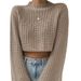Aria Basics Aria Basics Cross-Border Foreign Trade European And American Short Cropped Sweater Solid Color Casual Versatile Bell Sleeve_ecoleips.com