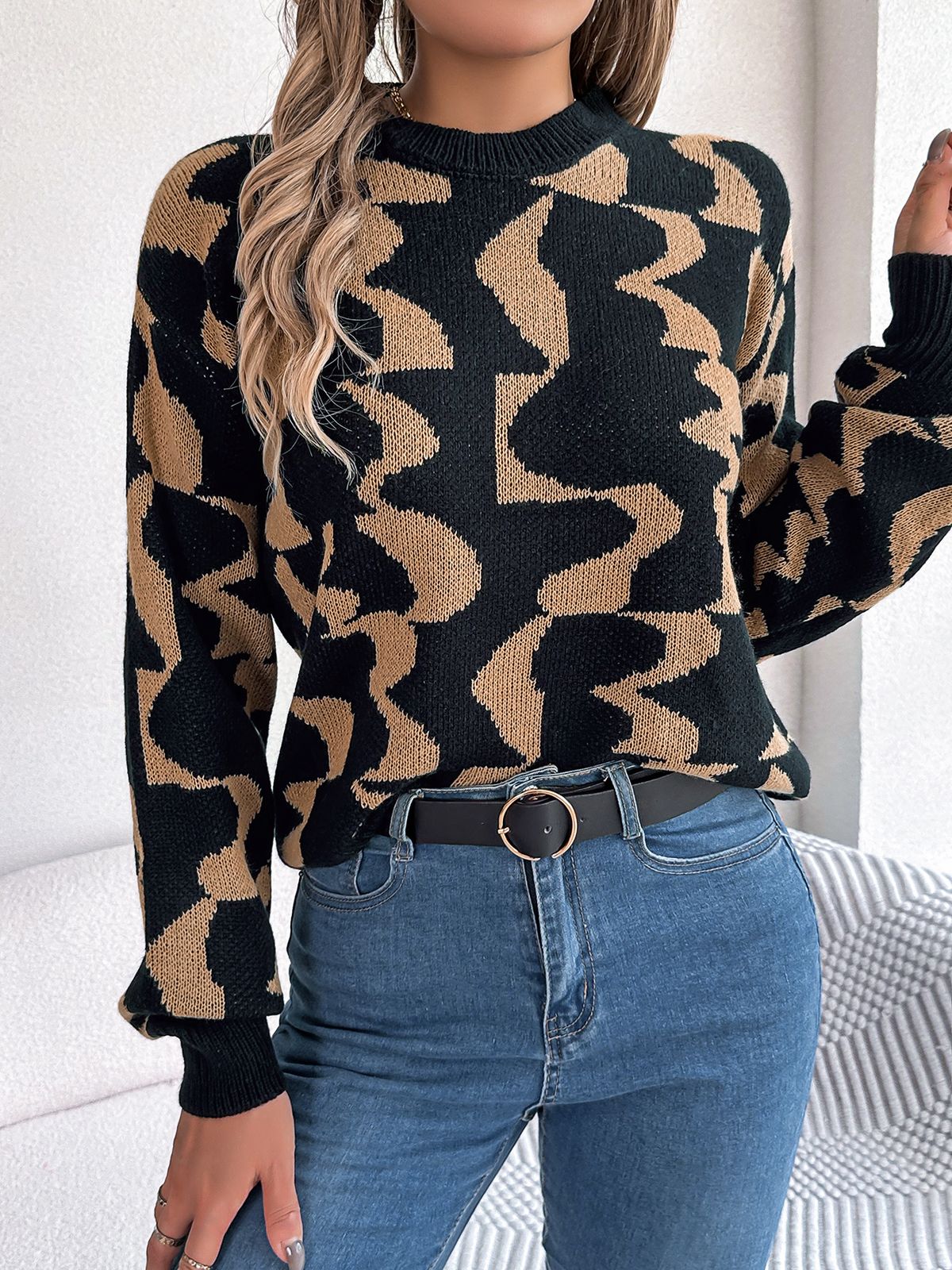 Ins Style 2023 Autumn Winter Casual Color-Block Striped Long Sleeve Pullover Sweater Women's Fashion_ecoleips.com