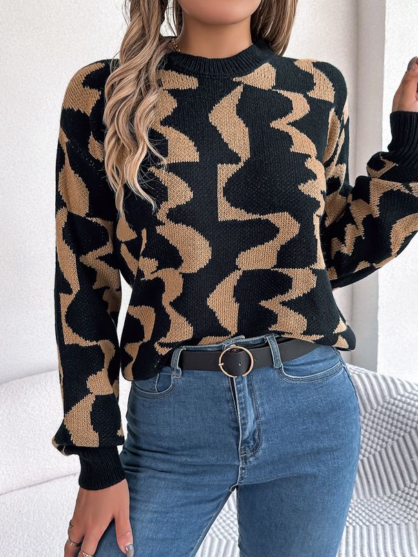 Ins Style 2023 Autumn Winter Casual Color-Block Striped Long Sleeve Pullover Sweater Women's Fashion_ecoleips.com