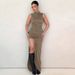European American 2025 Summer New Fashionable Unique Slim-Fit Ruched Bodycon Dress With Side Slit And Sleeveless Design_ecoleips.com