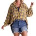 Verve 2025 Women's Autumn Winter New Frayed Lantern Sleeve Loose Plaid Shirt_ecoleips.com