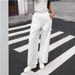 2026 Women Sweet Bow Print White Pants, Thin Summer Elastic High Waist Trousers_ecoleips.com