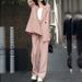 Spring And Autumn Suit Jacket Women's Plus Size Women's Wide Leg Pants Set Fat MM 200 Pounds Pink Loose Suit_ecoleips.com