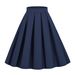 Retro Hepburn Style Pleated Midi Skirt Solid Color A-Line Waist Cinching Wide Hem Versatile Fluffy 50s Women's Bottoms_ecoleips.com