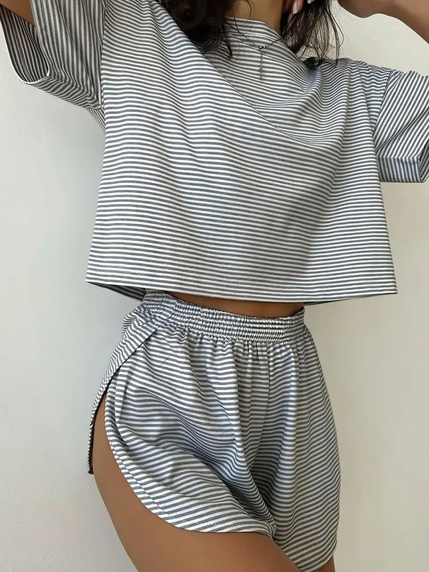 Summer New Arrival Women's Two Piece Set Simple Comfortable Solid Color Knitted Elastic Waist Shorts Short Sleeved Outfit_ecoleips.com
