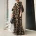 Bohemian Leopard Print Shirt Dress – Oversized Batwing Sleeves & High Neckline, Flowy Maxi Dress For Women (Yellow/Black/3rd Color, S-4xl)_ecoleips.com