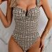 Women's Fashionable Printed One Piece Swimsuit Ruffled V Neck Double Shoulder Straps Beach Vacation Swimwear_ecoleips.com