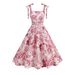 Women's High-Waisted Floral Print Dress European American Style Tie Neck Suspender Elegant Waist Cinching Cross-Border Fashion_ecoleips.com