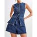 Women's Clothing Fashionable Two Piece Set For Women Sleeveless Denim Shorts For Formal & Casual For Women_ecoleips.com