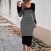 Diyun European And American Women's Clothing 2025 Autumn Winter Slim Sexy Deep V Color-Block Striped_ecoleips.com