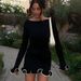 Elegant Round Neck Pleat Long Sleeve New Women's Dresses Casual Slim Pink Black White Short Dresses Lady Chic Party Street Robes_ecoleips.com