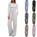 New Arrival Women's Solid Color Casual Set Top High Waisted Wide Leg Pants Sportswear Long Sleeved High Waist Wide Leg_ecoleips.com