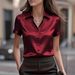 Slim Fit Satin Shirt for Women Elegant Versatile Blouse for Commuters European And American Style Regular Thickness Polyester_ecoleips.com
