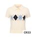 Women's Clothing French Casual Preppy Style Diamond Pattern Short Sleeved Knit Top Fashionable Summer Knitwear_ecoleips.com