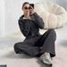 Voya Women's Slim Zip-Up Track Jacket & Wide Leg Pants Set – Black/White Contrast Stripe, Oversized Casual Streetwear, Gym & Daily Wear EU_ecoleips.com