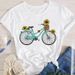 Spring/Summer Butterfly Floral T-Shirt, Plus Size Women's Loose Fit Round Neck White Short Sleeve Tee_ecoleips.com
