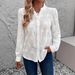 Women's Elegant V Neck Long Sleeve Shirt Semi Transparent Solid Color Button up Top Lace Texture Design All Seasons_ecoleips.com