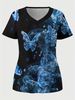 Butterfly Pattern 3D Print Dual Pockets V-neck Top Comfortable Functional Care Short Sleeve Uniform For Nurse Women's Clothing_ecoleips.com