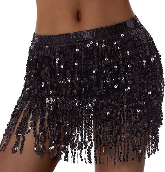 K Belly Dance Performance Costume Sequins Tassel Hip Scarf Beads Waist Chain Indian Dance Performance Waist Scarf_ecoleips.com