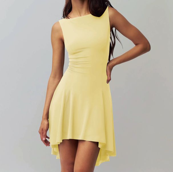 Women's Clothing Slim Solid Color New Sleeveless Sexy Hot Girl One Shoulder Dress With Waist And Thin Back_ecoleips.com