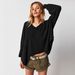 V-neck Trendy Casual Waffle Knit Off-shoulder Sweatshirt, European American Sporty Lazy Style, Loose-fitting_ecoleips.com