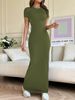 Women's Clothing Spring And Summer Solid Color Temperament Slim Short Sleeved Dress_ecoleips.com
