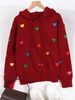Women's Clothing Stylish 3D Heart Jacquard Hooded Sweater - Soft Acrylic Knit Pullover With Embroidery Detail, Loose Fit Long Sleeve Top For Women_ecoleips.com