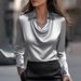 Women's Clothing Solid Color Printing Simple Swing Collar Shirt Collar Ladies_ecoleips.com