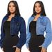 Women's Cropped Denim Jacket - Elastic Waist Long Sleeve Jean Coat, Casual Chic Trucker Jacket For Daily/Party_ecoleips.com