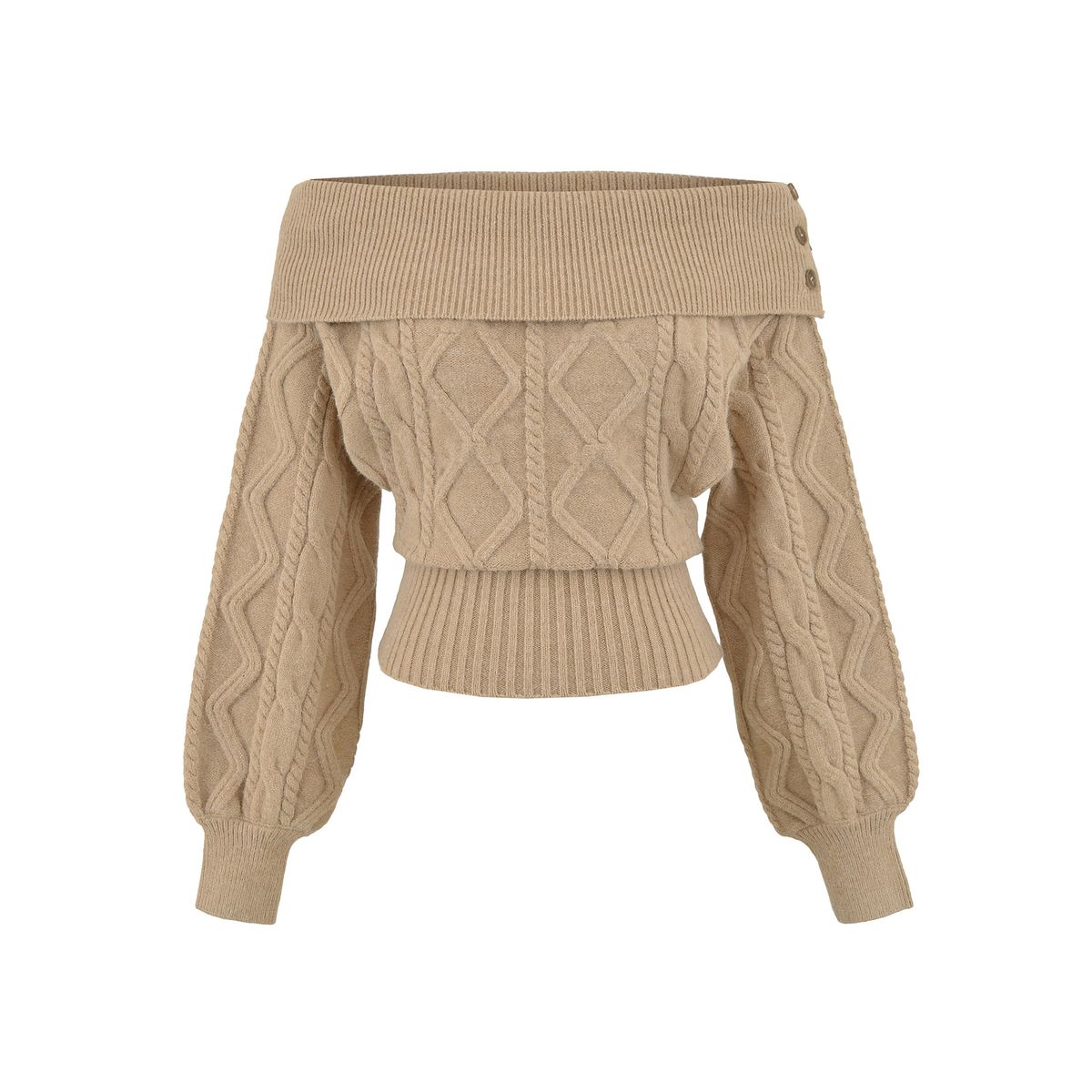 Women's Off Shoulder Long Sleeve Knit Sweater – Korean Chic & Slimming Fall/Winter Top (S/M, Khaki/Black/Red/White)_ecoleips.com