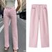 Summer Women's High Waist Straight Leg Pants With Rhinestone Decor - Trendy Streetwear Casual Trousers For Women, Pink (S/M/L)_ecoleips.com
