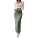 Voya 2026 Women's Elegant And Simple Half Skirt With High Waist And Side Slits, Slim Fit Long Skirt_ecoleips.com
