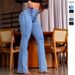 Women's Clothing Elastic Waist High Waist Button Stretch Slim Wide Leg Long Jeans For Women_ecoleips.com