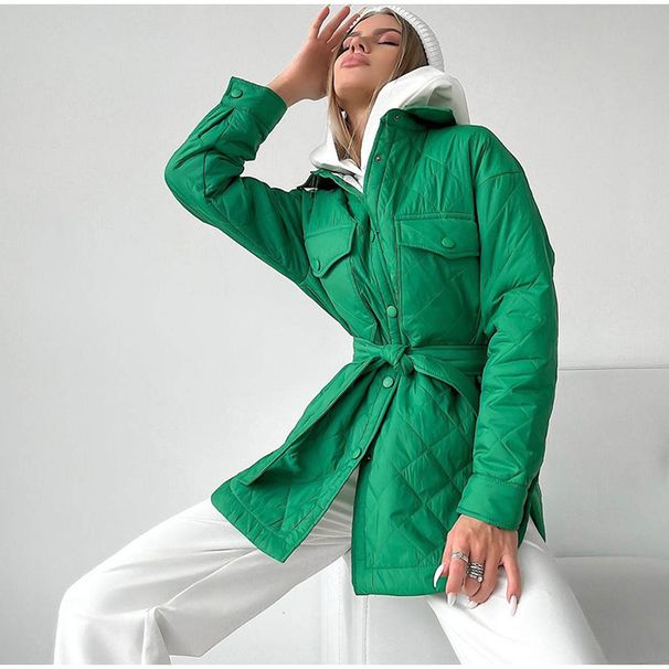 Women's Longline Quilted Puffer Coat With Button Front & Lapel Collar – Loose Fit Warm Winter Jacket For Casual & Office Wear_ecoleips.com
