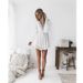 Women's Clothing Water soluble Lace Crochet Hollow V neck Tie up Trumpet Long sleeved Chiffon Dress_ecoleips.com