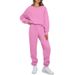 Women's Clothing Fleece Lined Round Neck Pullover Sweatshirt Set Long Sleeve Casual Trousers Autumn Winter_ecoleips.com