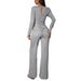 Women's Long Sleeve Crop Top And Pants Set Ribbed Knit Two Piece Outfit Casual Streetwear Relaxed Fit Pants With Drawstring_ecoleips.com
