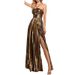 Women's Halter Neck Dress Sexy Evening Gown Split Sleeveless Gold Backless 8110_ecoleips.com
