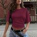 Women's Smocked Waist Short Sleeve Tops - Soft Knit Stretch Casual Blouse With Ruffle Sleeves For Daily Wear_ecoleips.com
