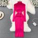 YuooMuoo Ins Hot Turtleneck Sexy Wrap Hips Knitted Dresses Women 2025 Autumn Winter Long Sleeve Bodycon Sweater Dress With Belt_ecoleips.com