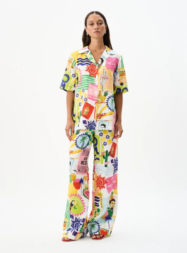 Women's Clothing Fashion Linen Printed Short Sleeved Floral Color Holiday Casual Versatile Suit_ecoleips.com