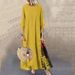 Women's Autumn Retro Floral Round Neck Color Block Button Splicing Three Quarter Sleeve Dress_ecoleips.com